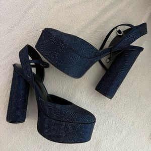 Zara Blue Rhinestone Platform Heels